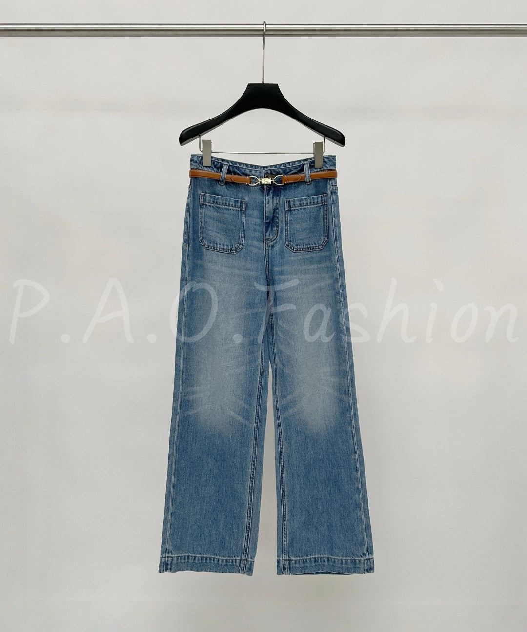 Vintage Washed Wide-Leg Jeans with Belt