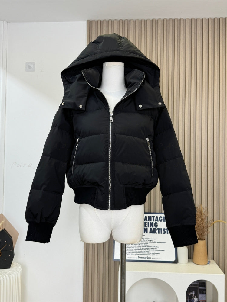 Stand Collar Hooded Puffer Coat