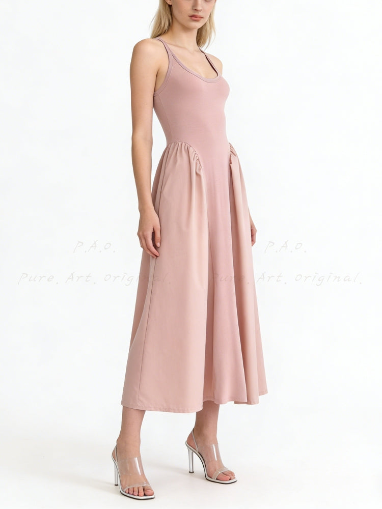Waist-Defining Sleeveless A-Line Maxi Dress
