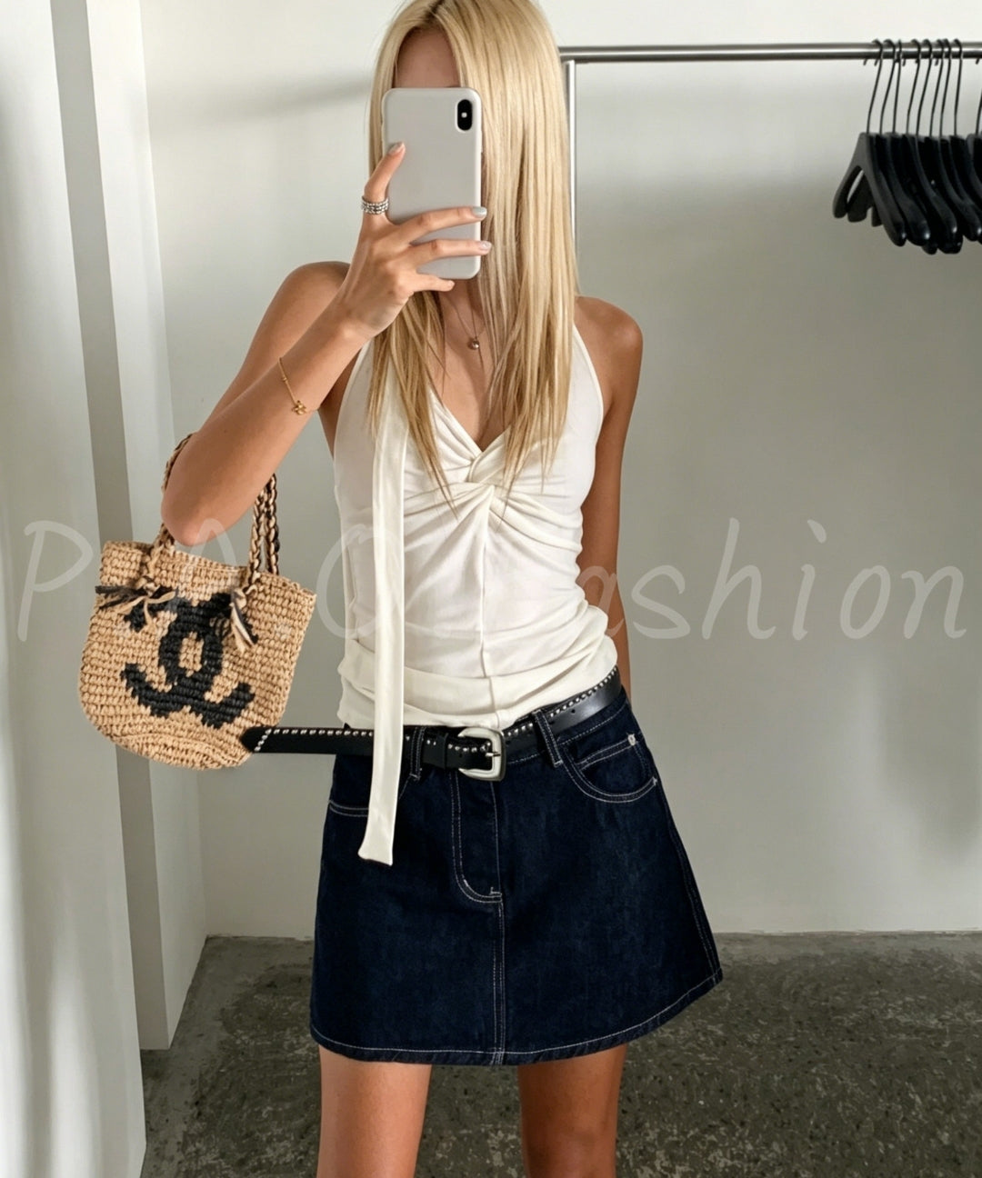 Vintage Washed A-Line Denim Mini Skirt With Studded Belt[Available Now]