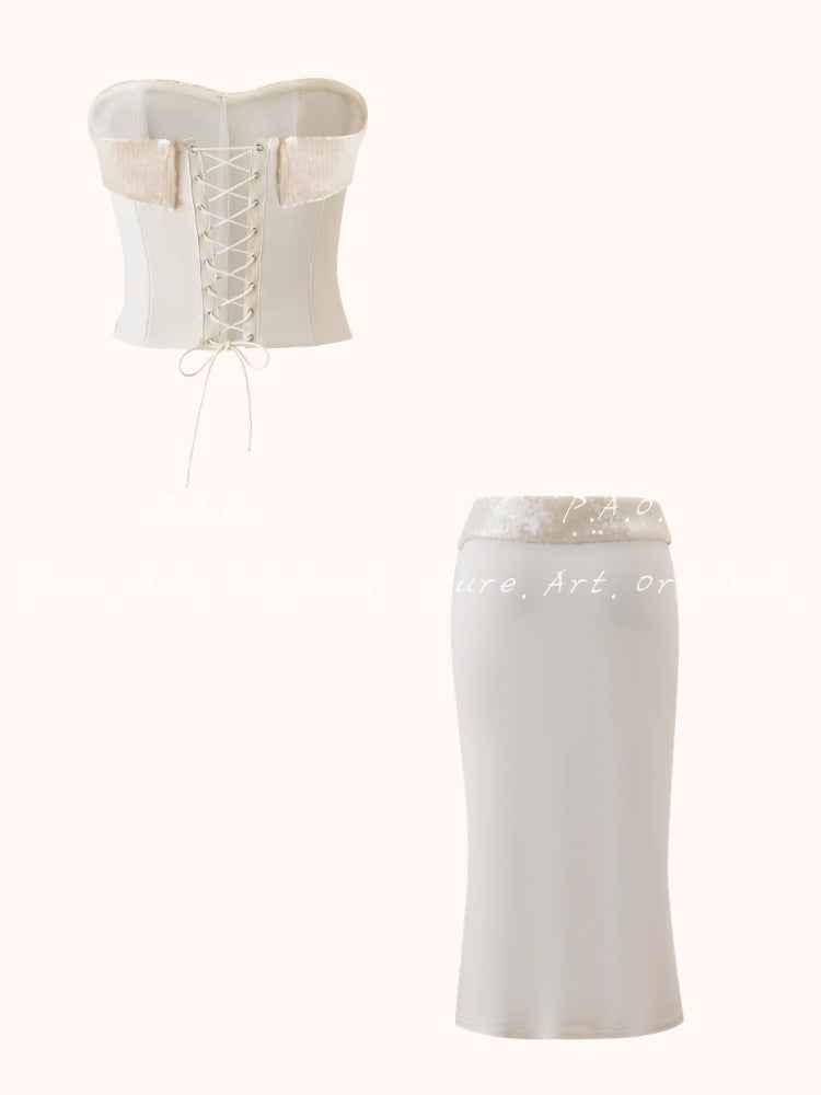 SEQUIN STRAPLESS TOP & HIP SKIRT SET