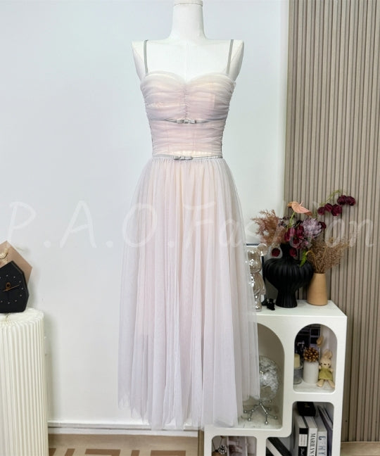 Tulle Midi Dress with Bow Detail