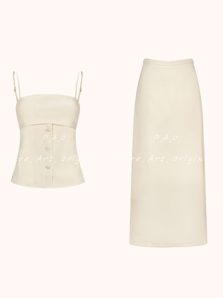 Satin Two-Piece Set – Snatched Waist Top & Sleek Midi Skirt