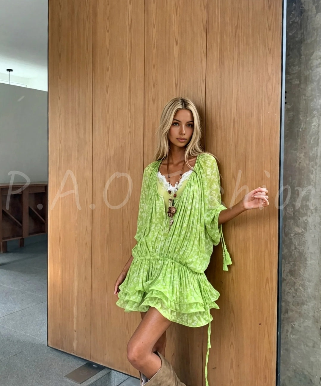 Floral Batwing Cover-Up Dress & Lace Cami Two-Piece Set