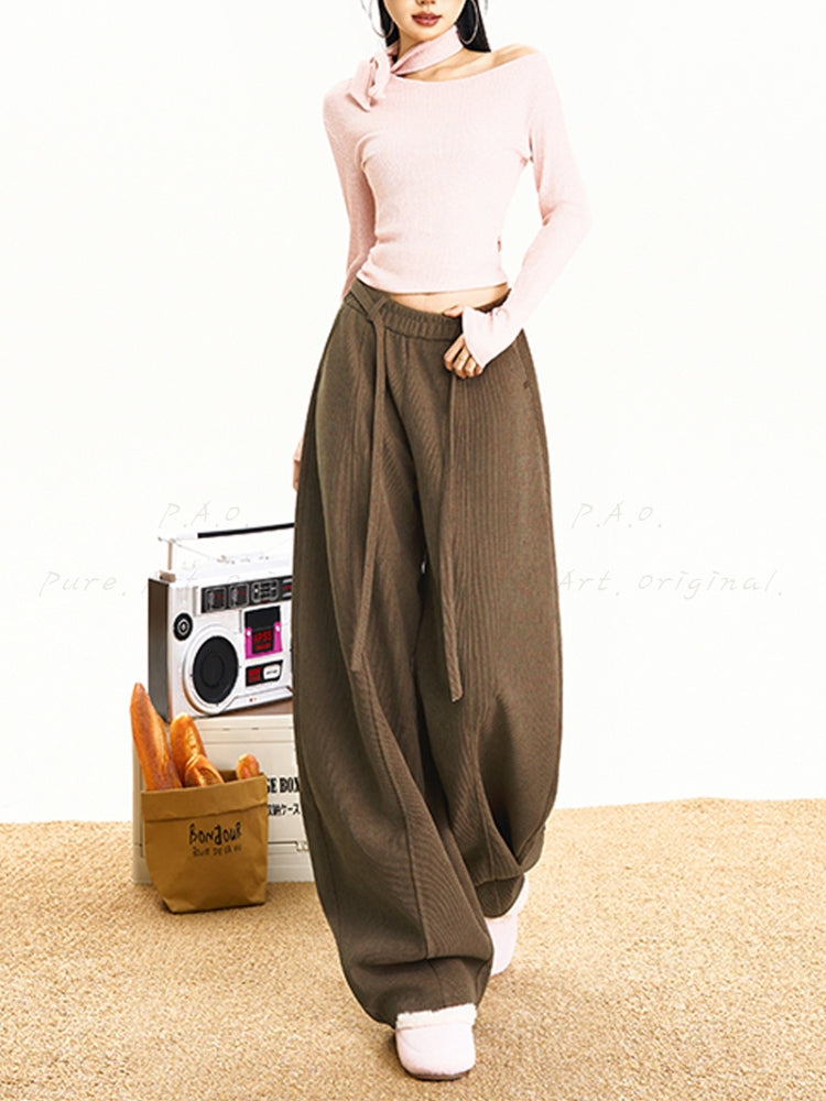 Corduroy Curve-Cut Casual Wide-Leg Pants