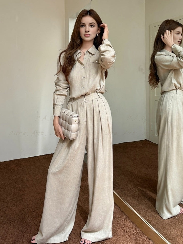 Linen Shirt & Wide-Leg Trousers Two-Piece Set