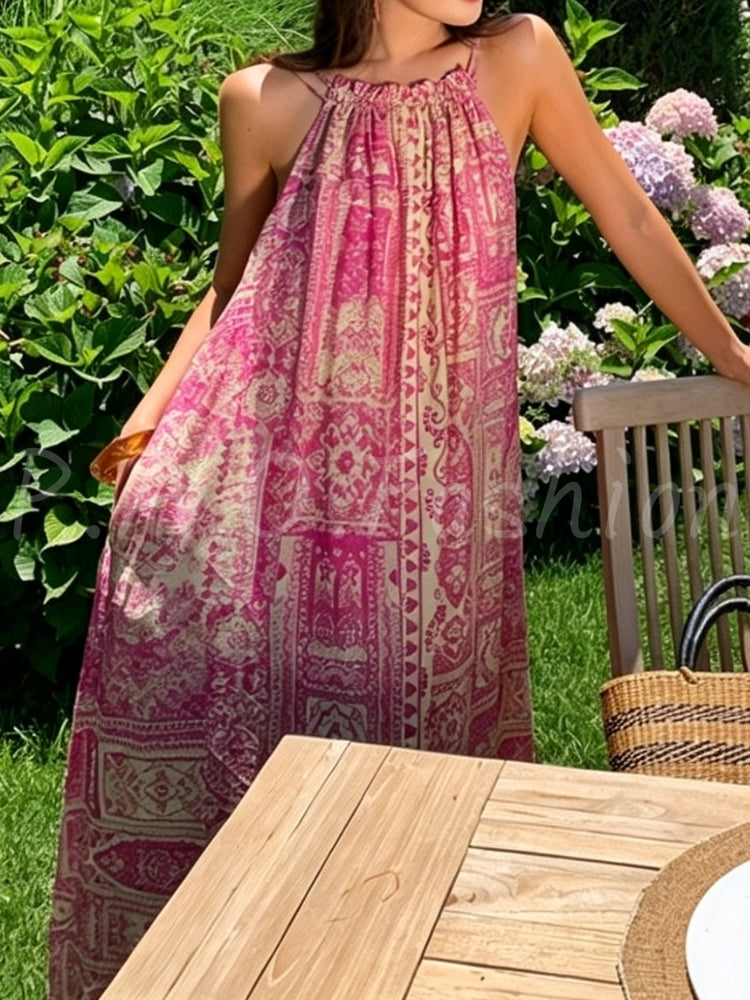 Bohemian Halter Printed Vacation Maxi Dress