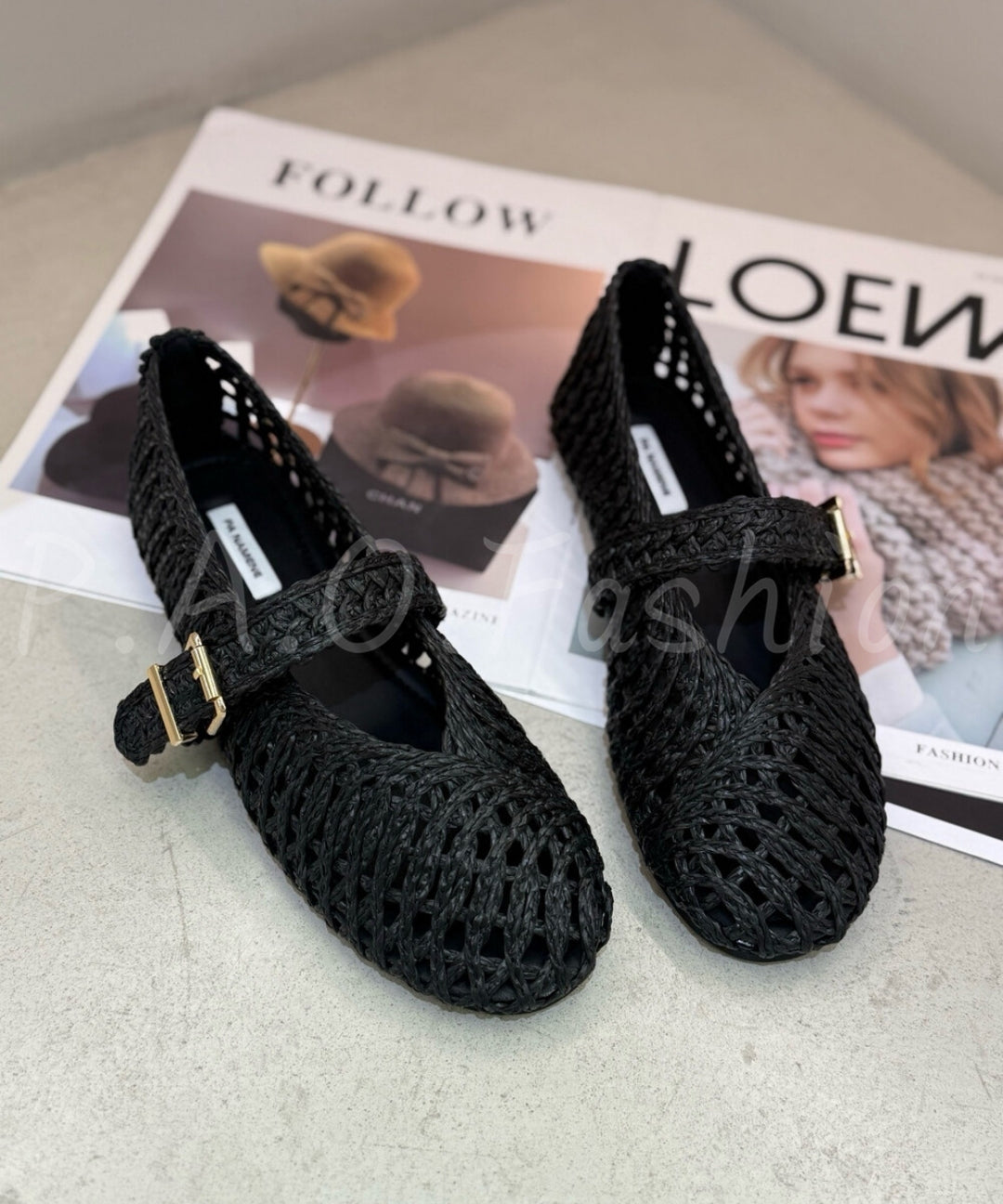 Woven Cut-Out Mary Jane Flat Sandals