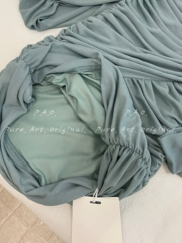 One-Shoulder Ruched Mesh Bodycon Mini Dress