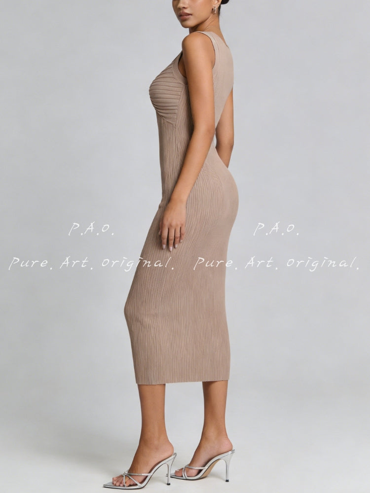 SLEEVELESS CUTOUT KNIT MIDI DRESS
