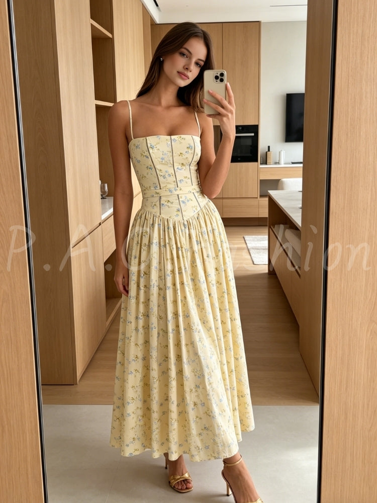 Floral Corset A-Line Maxi Dress