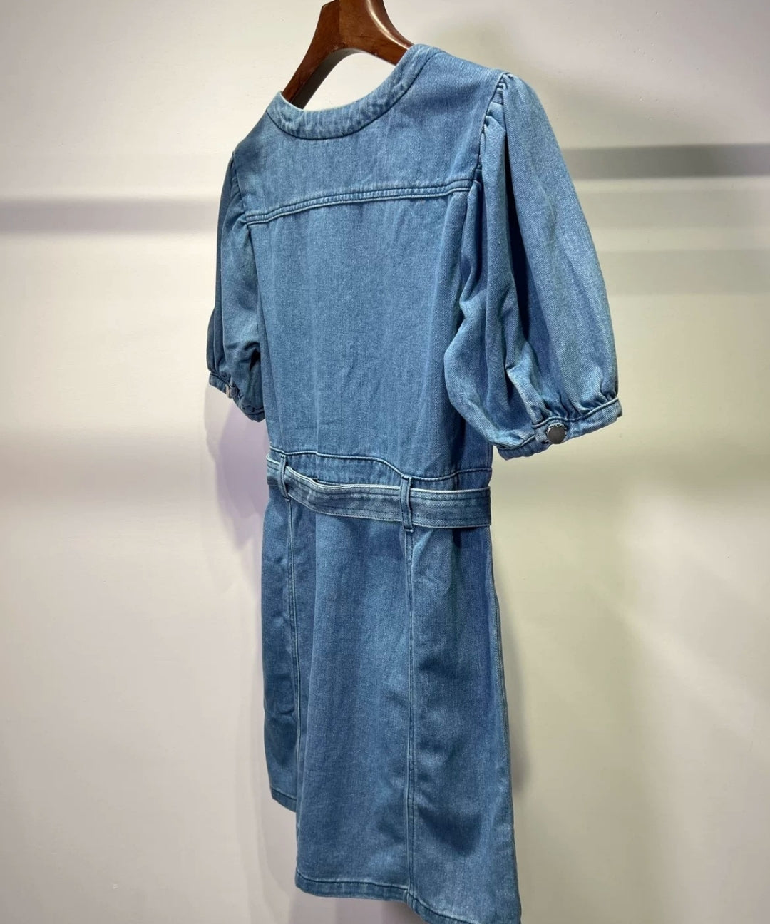 V-Neck Puff Sleeve Denim Mini Dress
