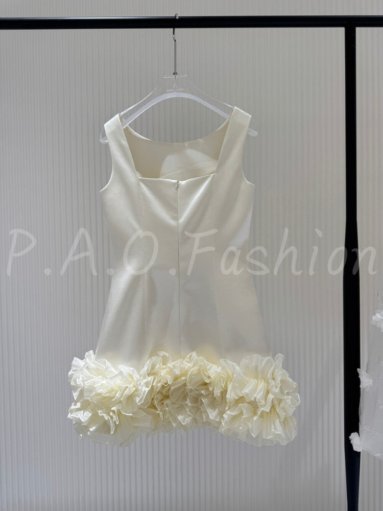 Satin Ruffle Sleeveless Mini Dress