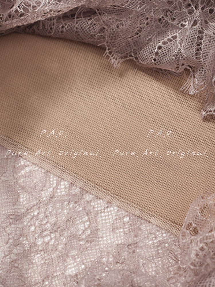 V-Neck Mesh Lace Skirt Set