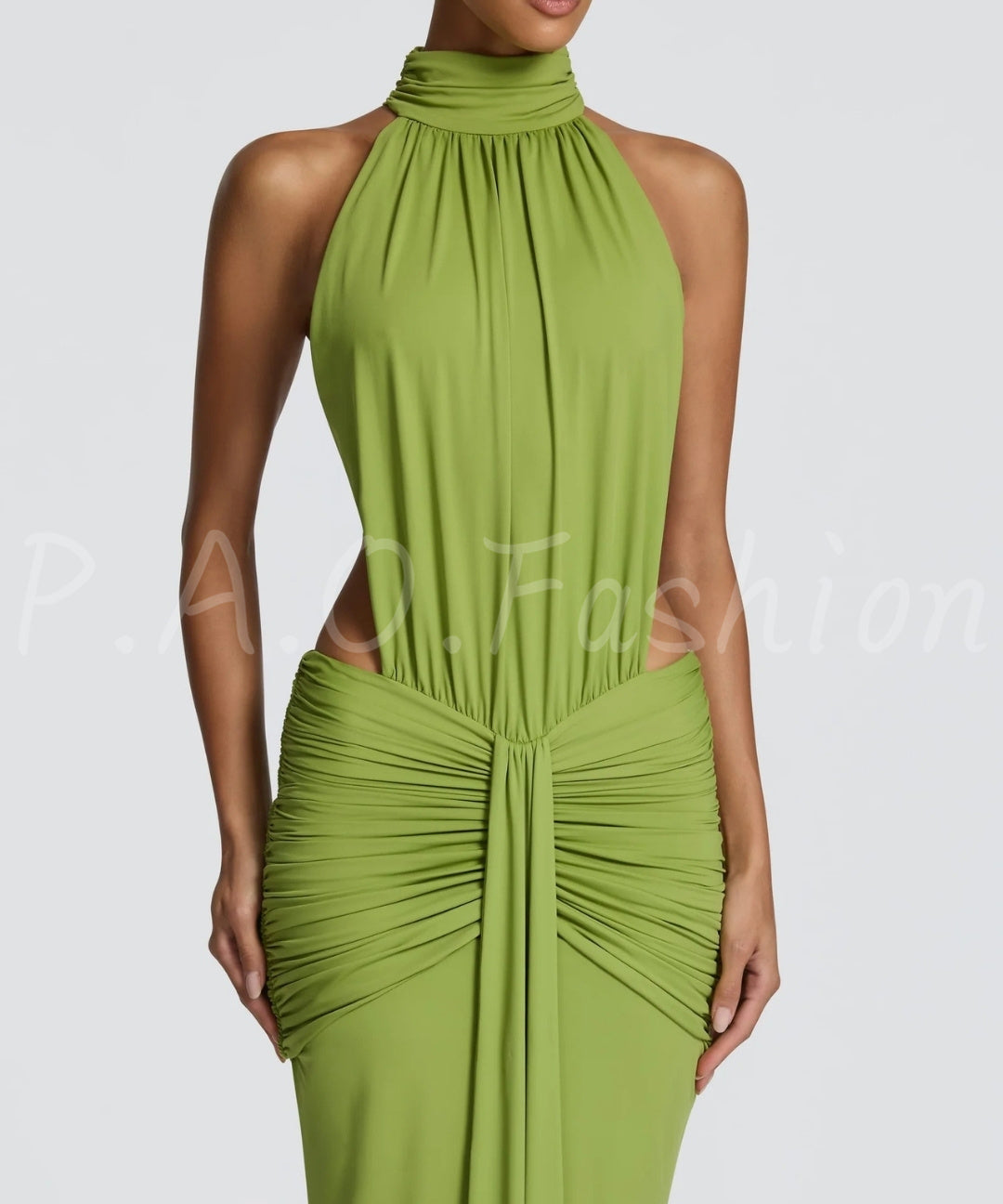 Halter Backless Twist-Waist Mermaid Maxi Dress