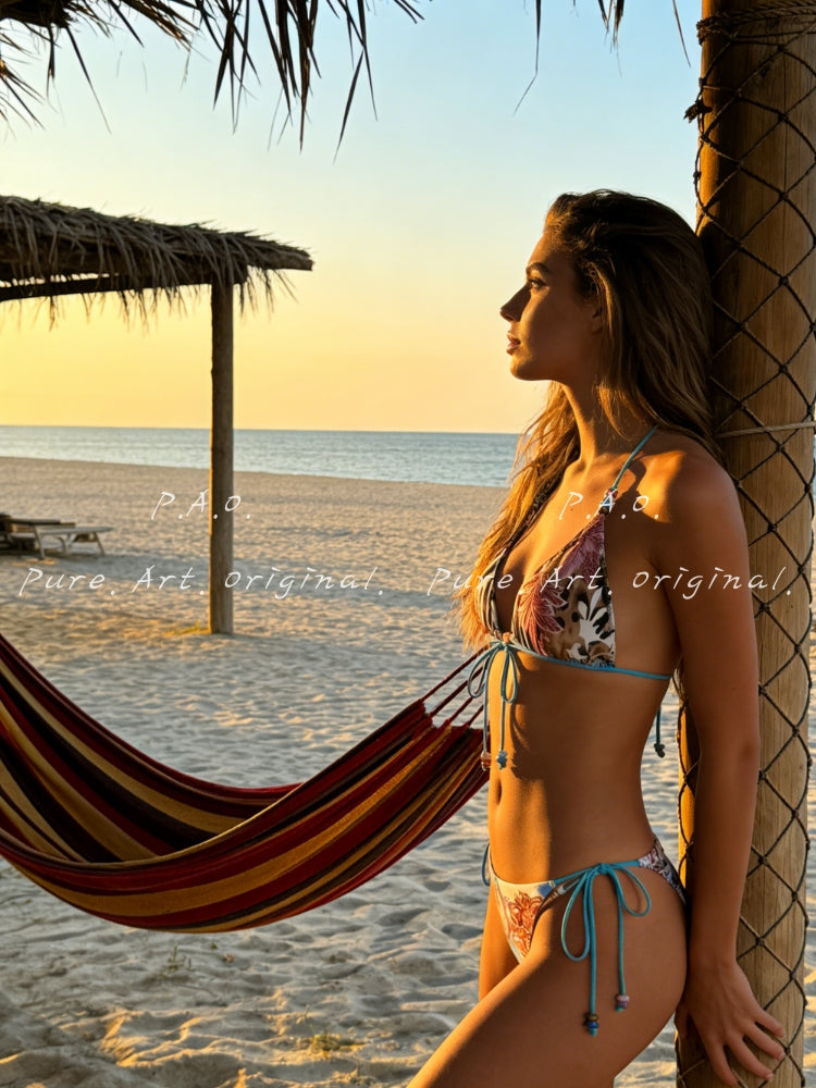 ANIMAL & FLORAL HALTER TRIANGLE BIKINI SET