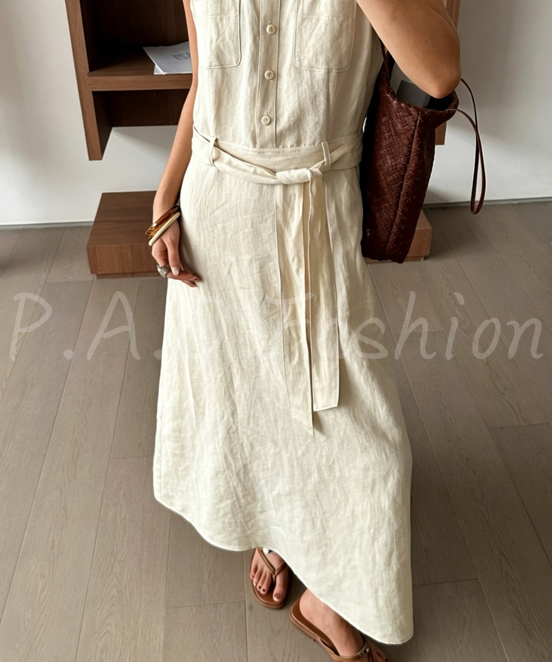 Linen Blend Sleeveless Shirt Dress