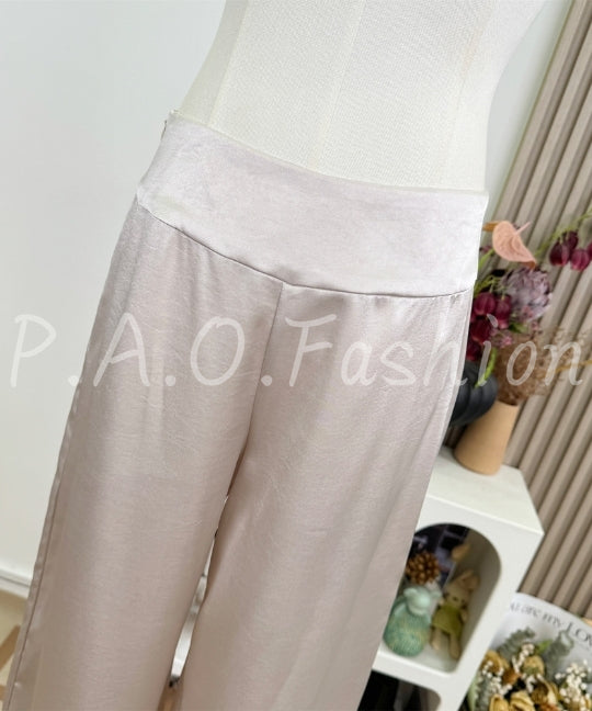 Satin Halter Scarf Top & Wide-Leg Pants Set