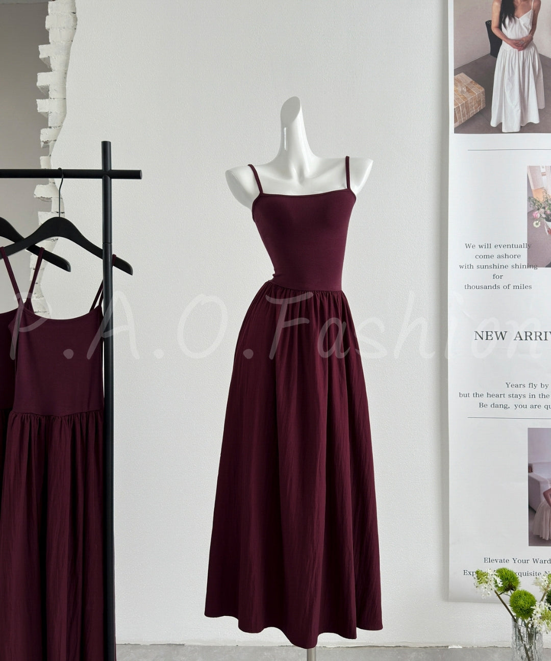 Ancona Red Knit & Woven Panel Camisole Maxi Dress[Available Now]