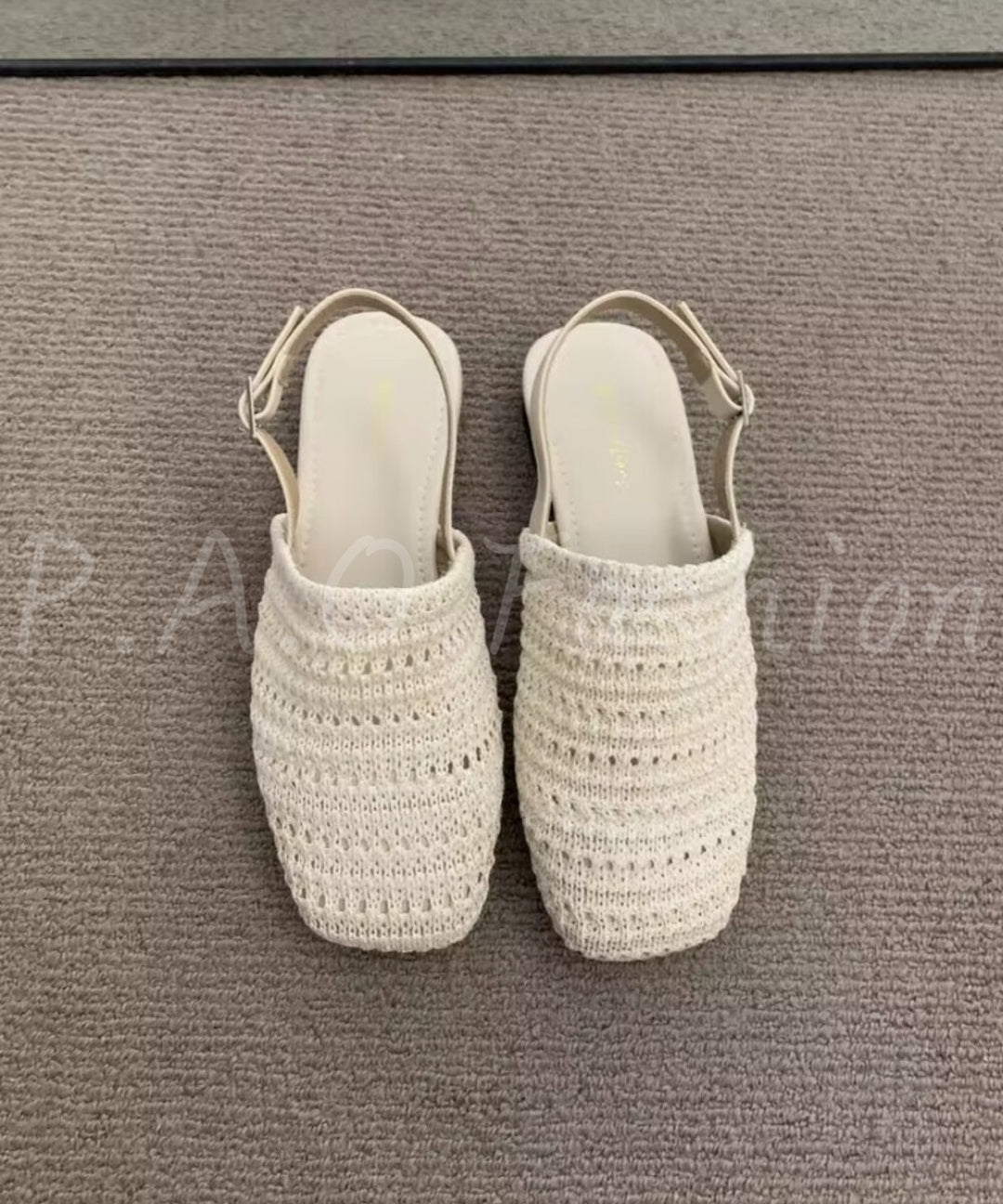 Woven Square-Toe Flat Sandals with Back Strap