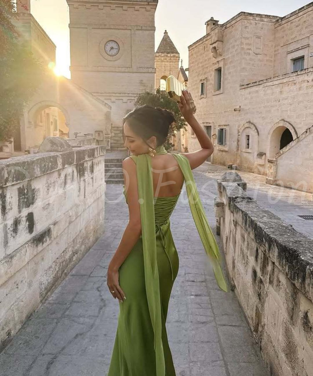 Satin Mermaid Maxi Gown with Halter Scarf