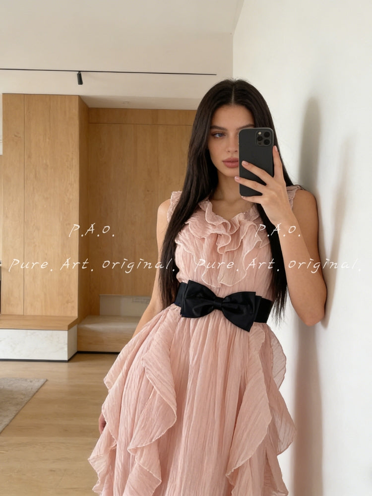 ELARA RUFFLE V-NECK MIDI DRESS