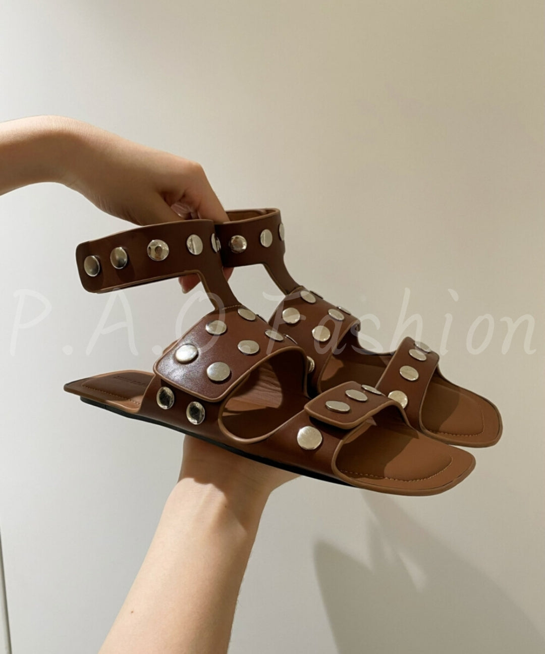 Studded Square Toe Flat Sandals