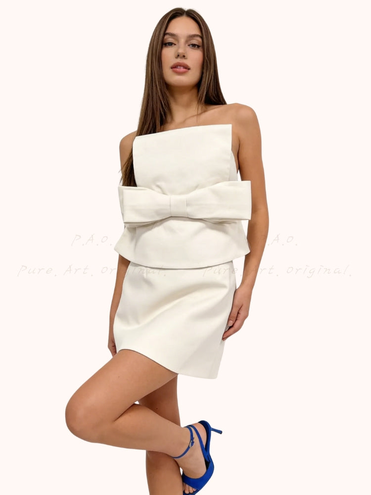 Strapless Bow Detail Fitted Mini Dress