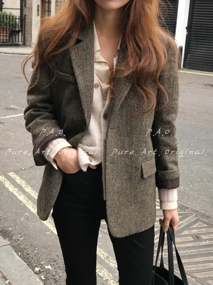 Classic Herringbone Relaxed Blazer