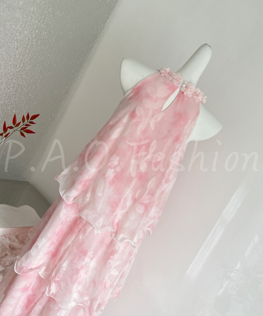 Blush Ombre Floral Halter Tiered Maxi Dress[Available Now]