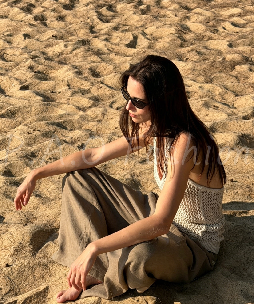 Embroidered Linen Wide-Leg Pants