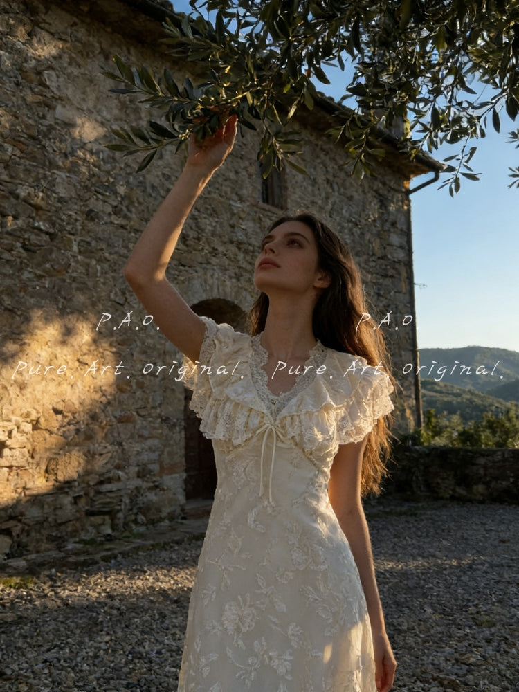 AVERY LACE-UP V-NECK MAXI DRESS