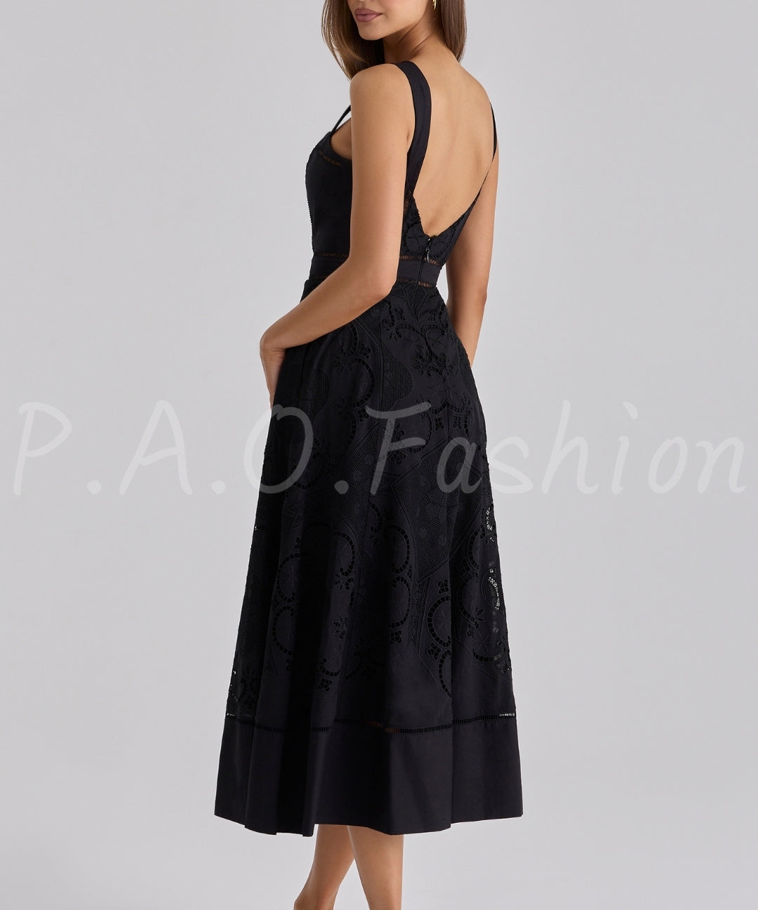 Broderie Anglaise Placement Square Neck Midi Dress[Available Now]