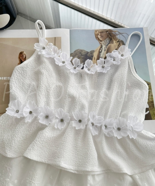 3D Floral Lace Trim Top & Bubble Texture Skirt Set[Available Now]