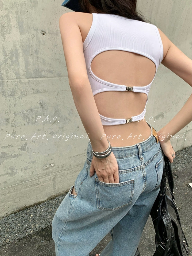 Padded Cut-Out Back Ribbed Tank Top