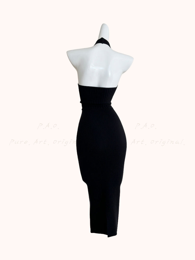 Halter Knit Bodycon Midi Dress