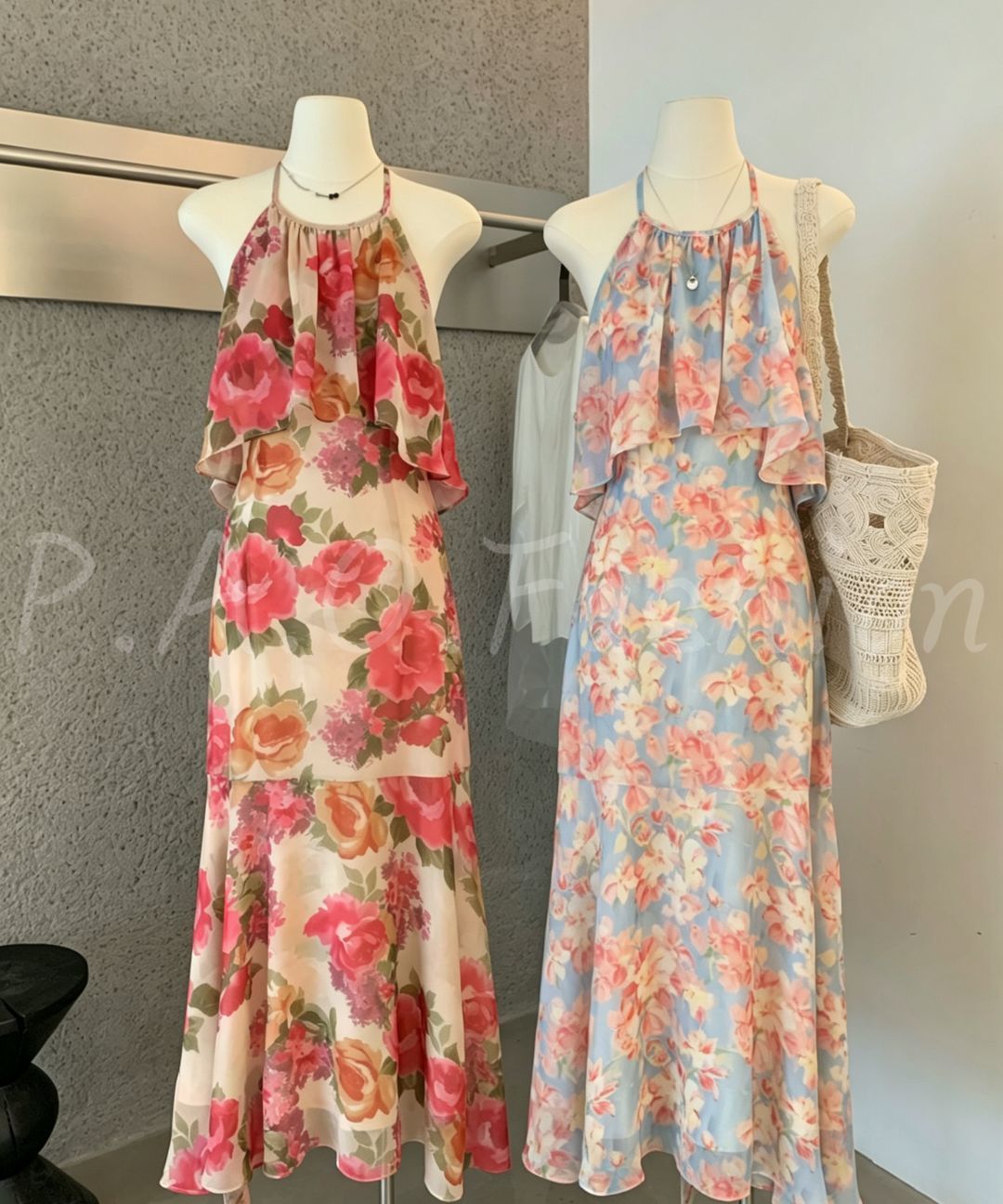 Ruffle Halter Floral Mermaid Maxi Dress