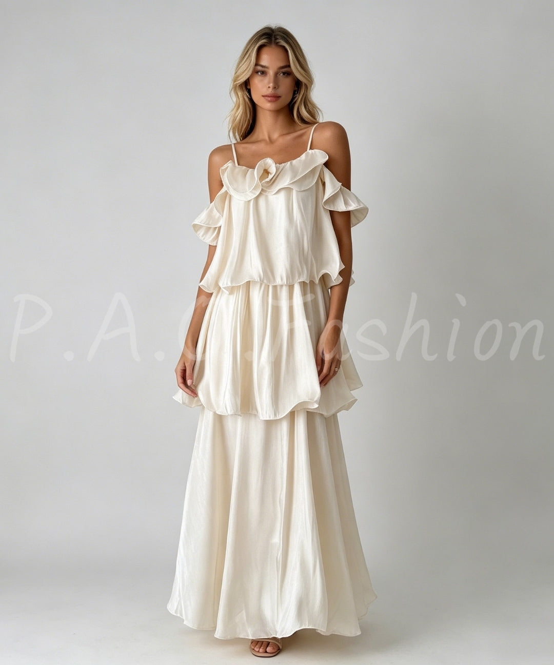 Ruffled Strap Maxi Dress with Tiered Skirt[Available Now]
