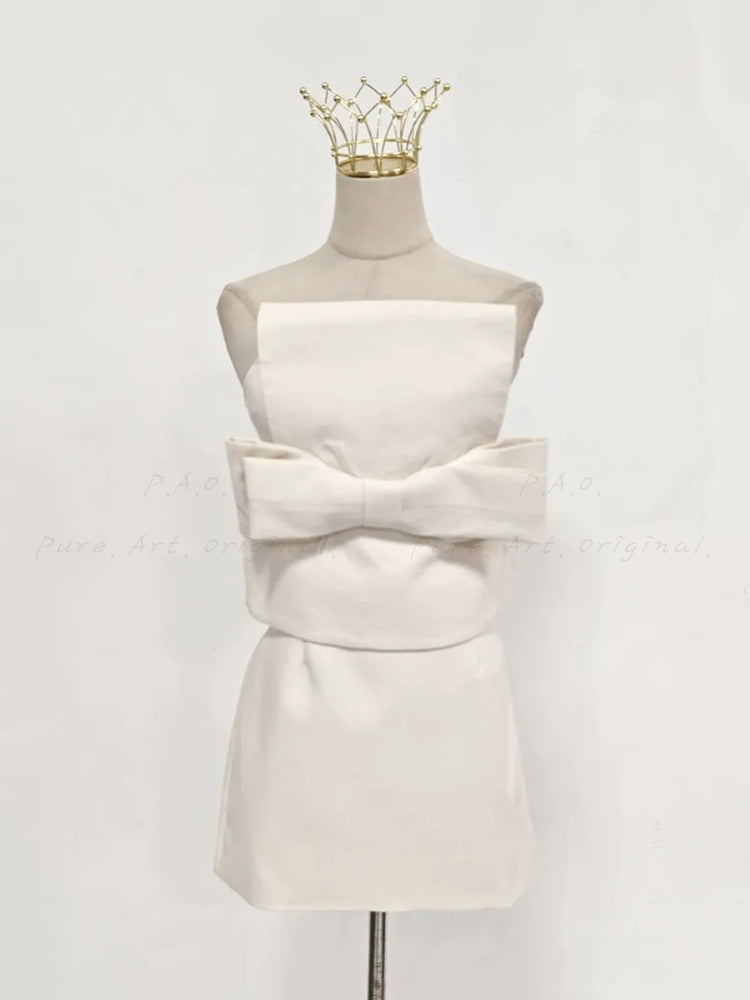Strapless Bow Detail Fitted Mini Dress