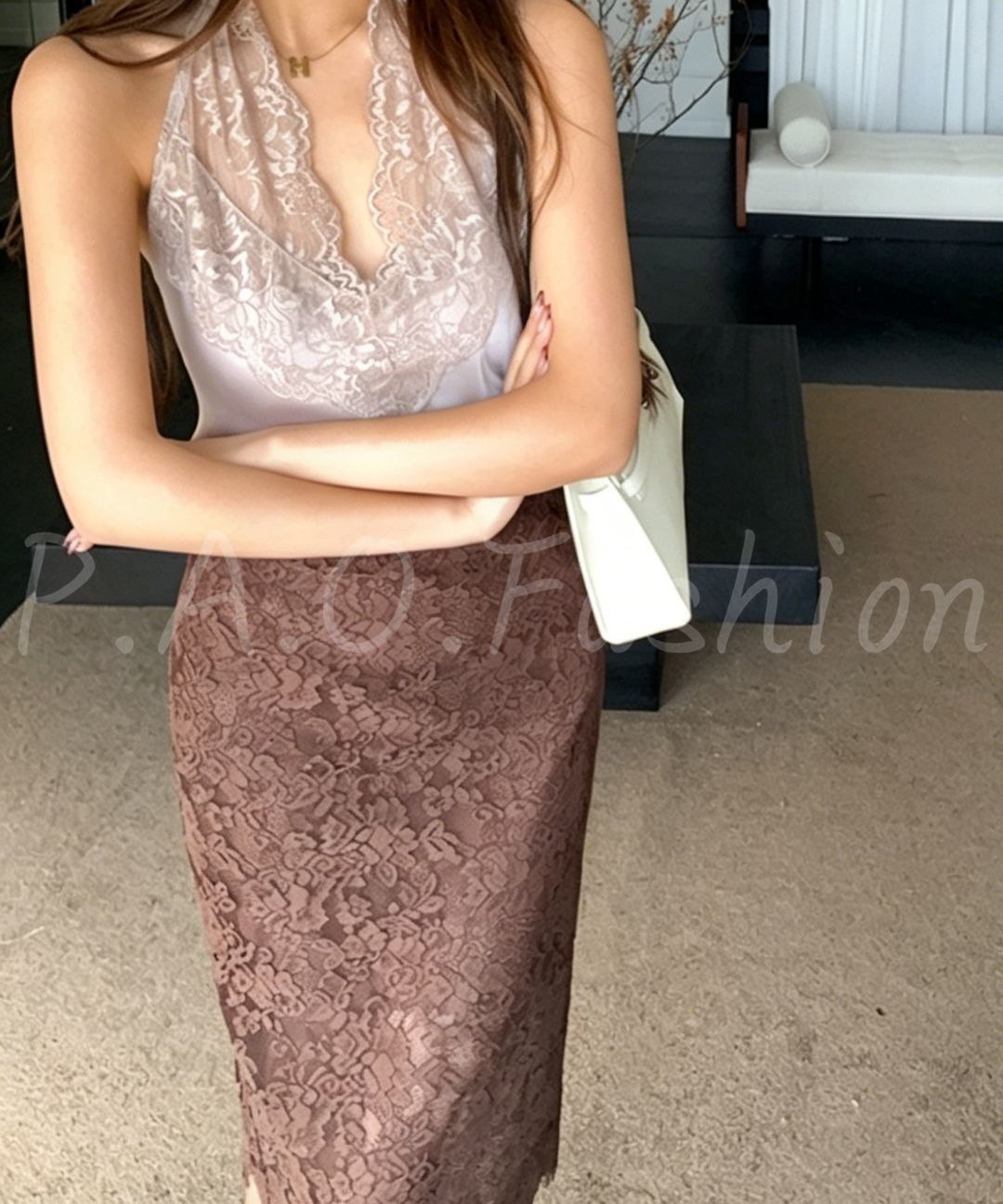 Lace Bodycon Midi Skirt