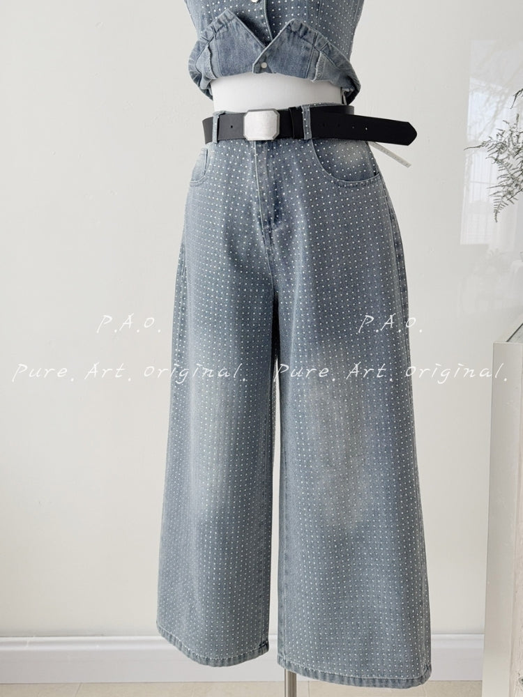 Polka Dot Denim Two-Piece Set