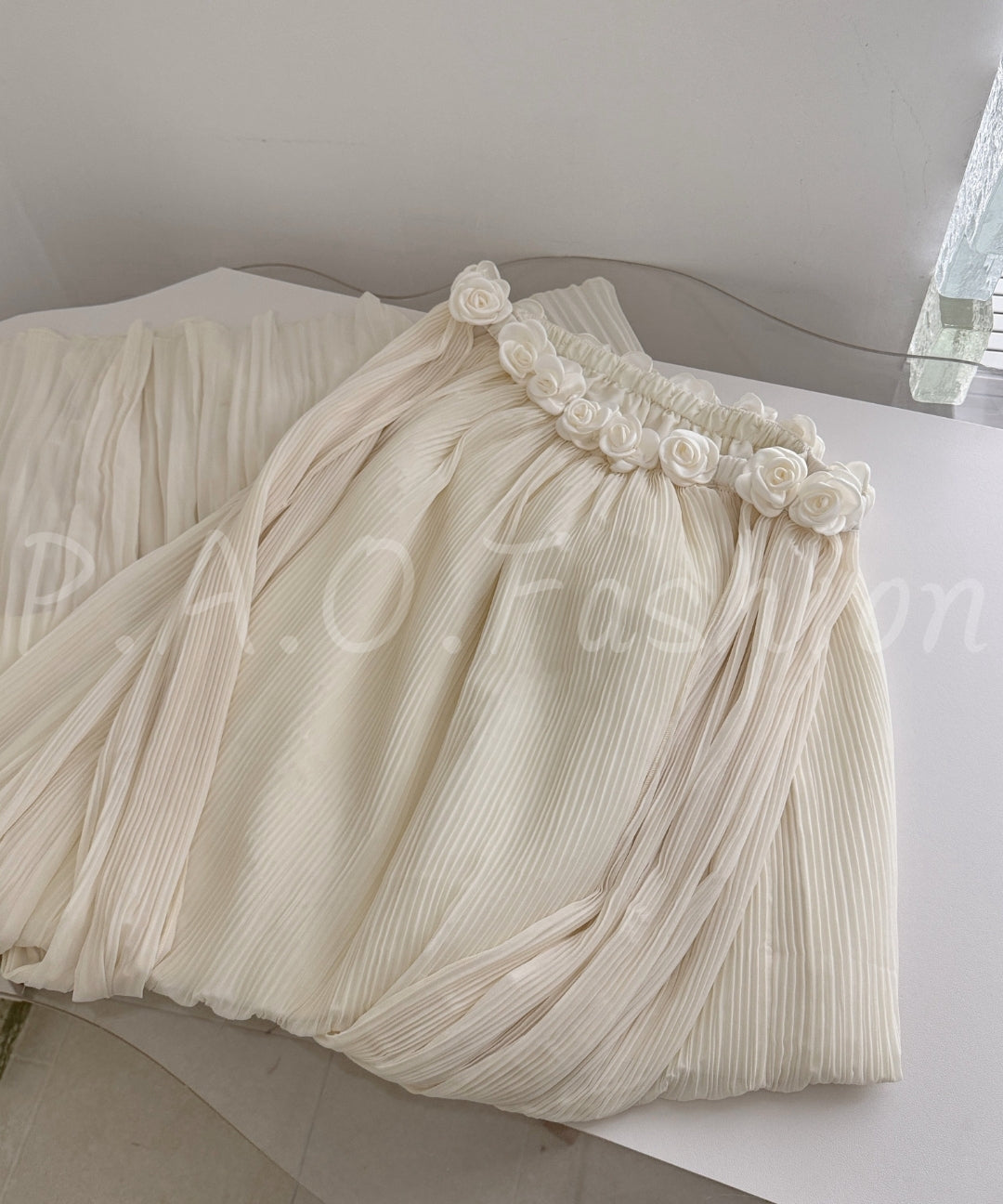 Strapless Pleated Chiffon Maxi Dress with Rosette Detail[Available Now]