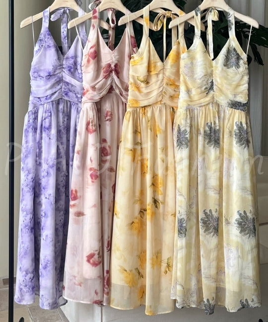 Floral Halter V-Neck Maxi Dress