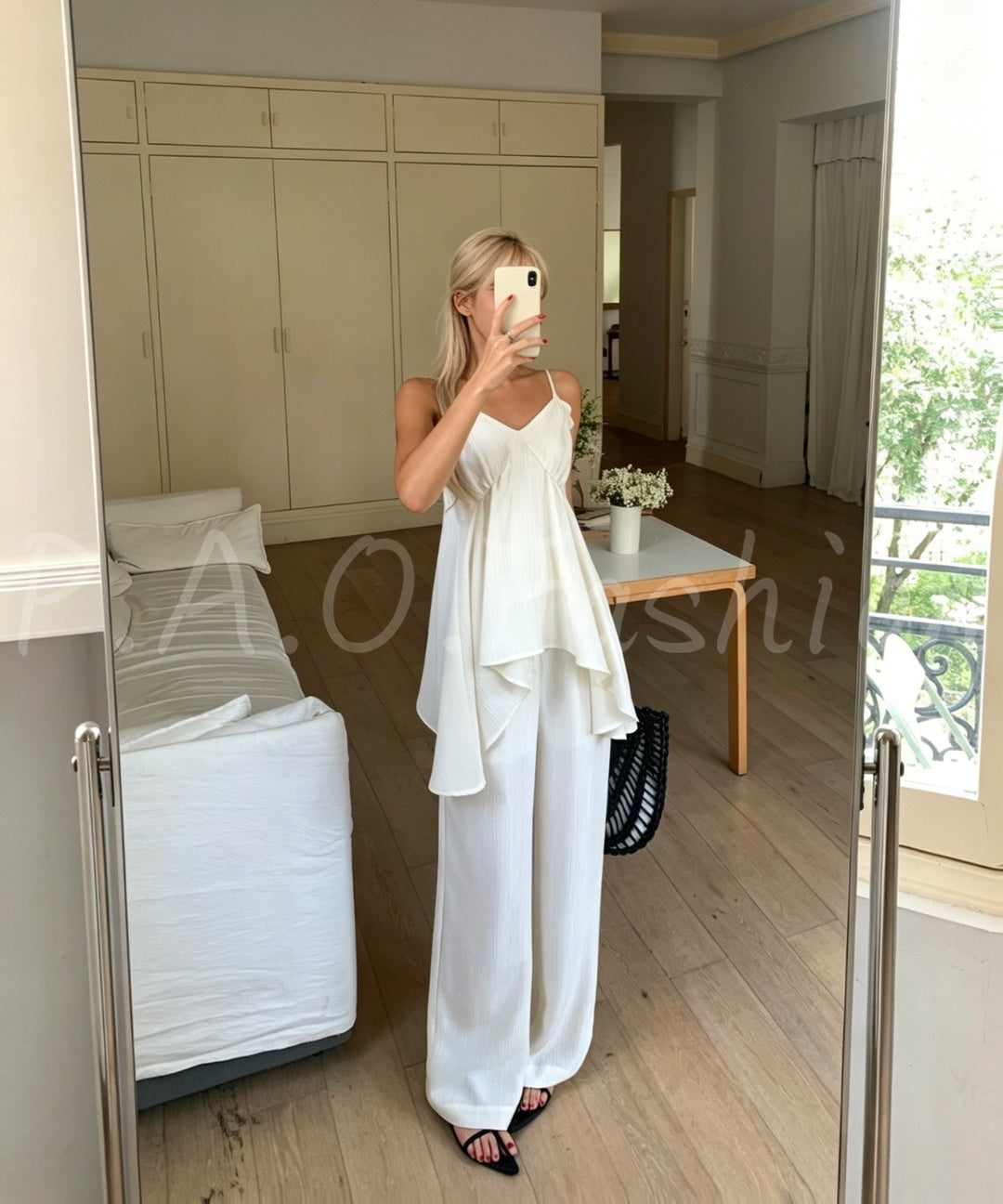 Asymmetrical V-Neck Spaghetti Strap Wide-Leg Two-Piece Set