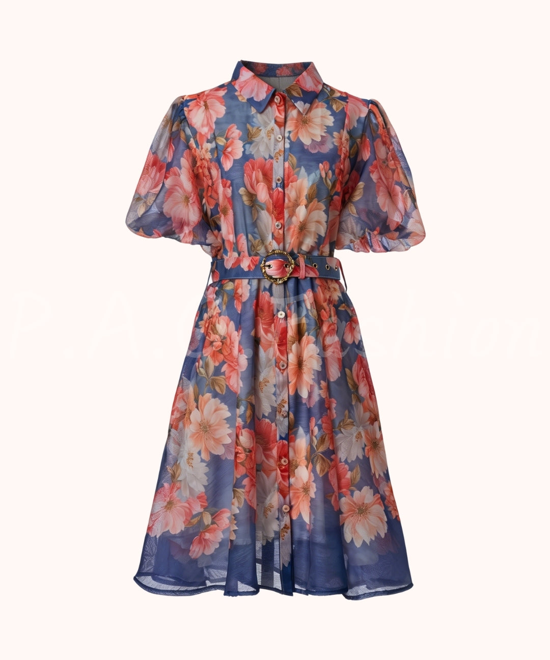Garden Print Puff Sleeve Waist Dress[Available Now]