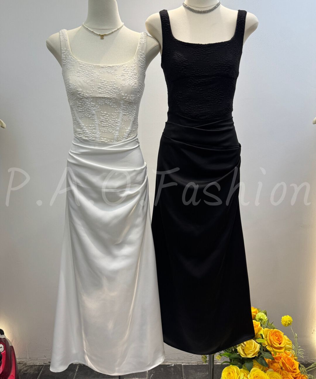 Square Neck Lace Corset Satin Mermaid Maxi Dress