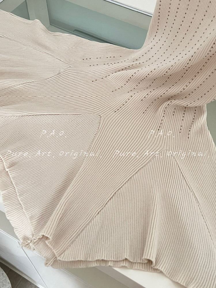 Sleeveless Ribbed Rhinestone Ruffle Knit Dress