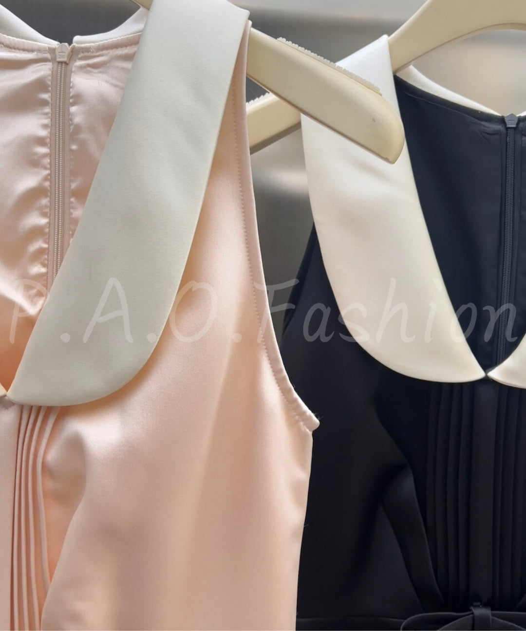 Satin Contrast Collar A-Line Mini Dress[Available Now]