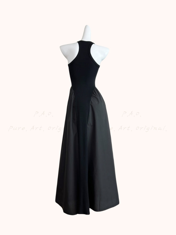 Waist-Defining Sleeveless A-Line Maxi Dress