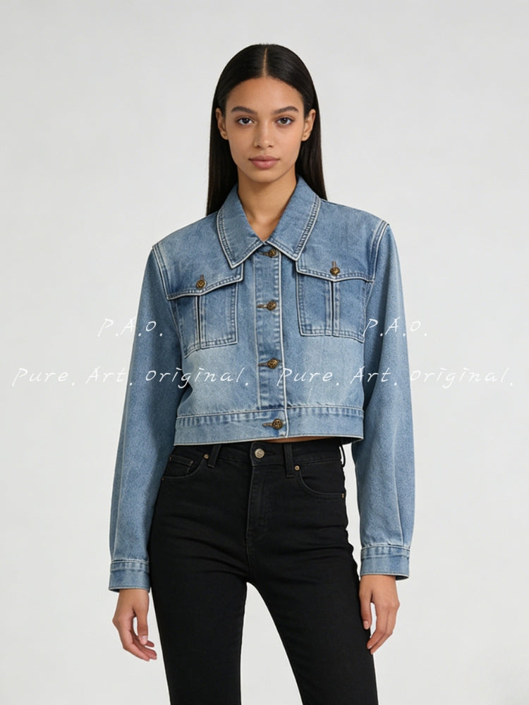 Vintage Washed Cropped Denim Jacket